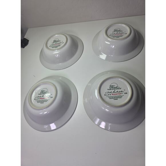 ELLA'S ROOSTER by International Red Checkered Border 6.5" Bowls Set of 4 - Picture 6 of 7